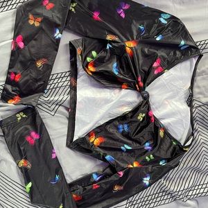 RUCHED TIE BUST BUTTERFLY CROP TOP SIZE L